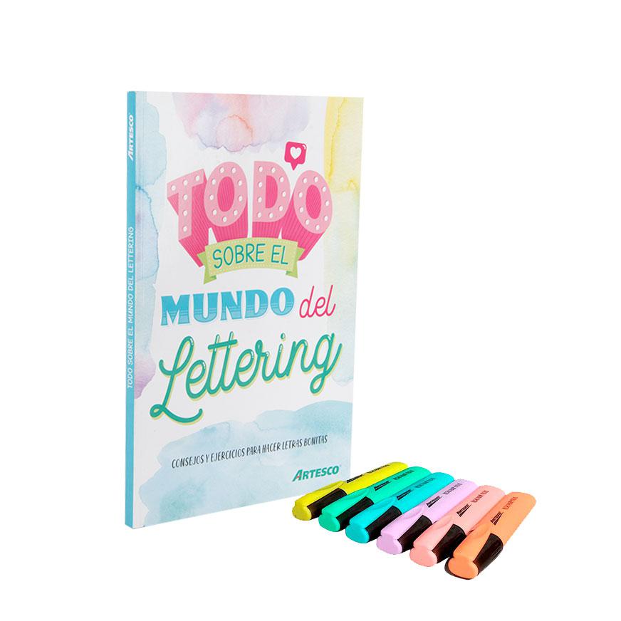 Pack Artesco Libro Lettering + Resaltadores Pastel X6