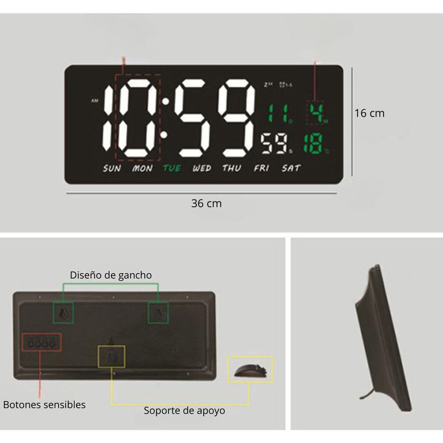 Reloj Digital Led De Pared Calendario Temperatura Alarma Bs-K2552