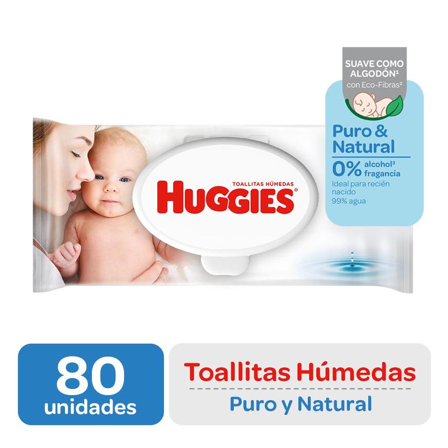 Toallitas Húmedas Huggies Puro y Natural 0m+ x 80u