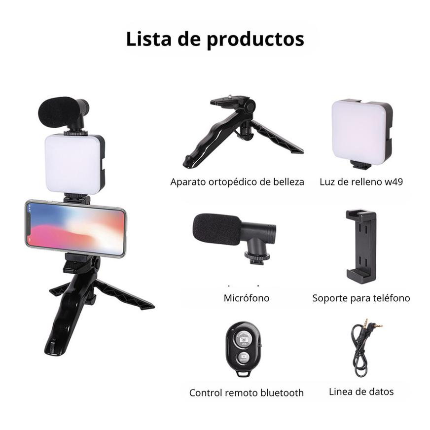 Micrófono Tripode Led Para Celular Set De Grabación Micrófono Led